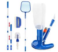 Kit de nettoyage de piscine - Aspirateur portable à jet - Kit d'entretien de piscine avec tige télescopique réglable - Brosse à récurer et filet de skimmer - Pour le nettoyage des feuilles, de la