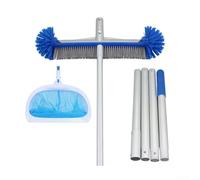 Kit de nettoyage de piscine avec écumoire en plastique renforcé, brosse de 44 cm et poteau en aluminium avec compatibilité standard de 2,5 cm
