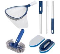 Kit de nettoyage de piscine, comprenant : un épuisette, une brosse, un fond aspirateur et une tige en aluminium