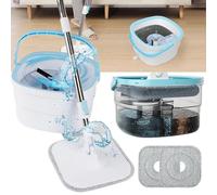 Kit de nettoyage des sols comprenant un seau, une serpillère plate, 2 housses de serpillère interchangeables en microfibre, pour le nettoyage à sec et humide, adapté aux sols en bois, carrelage et str
