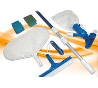 Kit de nettoyage Intex équipement de base aspirateur de fond Venturi, perche télescopique en 4 parties 2,20 m thermomètre, brosse pour bassin, balai à main, épuisette pour feuilles mortes