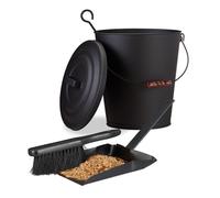 kit de nettoyage pour cheminée 2 pièces seau à cendres balayette acier couvercle poignée 24 litres noir