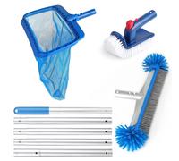 Kit de nettoyage pour piscine comprenant une brosse et une épuisette, avec une poignée en aluminium de 175 cm