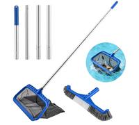 Kit de Nettoyage pour Piscine - Épuisette Piscine à Mailles Extra Fines et Brosse Piscine 45cm avec Manche 4 Sections pour Skimmer, Ramassage Feuilles - Accessoire Piscine Hors Sol