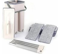 Kit de nettoyage pour sols - Avec seau - 10 tampons en microfibre - Manche en acier - Tête de nettoyage en polyester - Portable - Multicolore