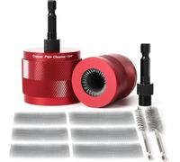 Kit de nettoyage pour tuyaux en cuivre - Brosse pour tuyaux à utiliser avec une perceuse - Acier inoxydable - Diamètres 15 et 22 mm - 6 lames de brosse - 2 brosses de nettoyage pour tuyaux - Axe hexag