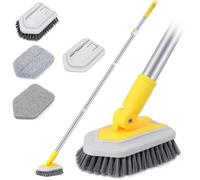 Kit de nettoyage Unyqoos® 3 en 1 avec manche télescopique de 70 à 128 cm, tête triangulaire pivotante de 0 à 180°, brosse/éponge/chiffon en microfibre, en acier inoxydable – pour salle de bain et sols