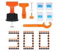Kit de nivellement carrelage réutilisable 300 pièces - 1000 croix 2 mm + 1000 croisillons 3 mm, 6 clés spéciales et 40 tiges en acier, outils professionnels pour pose de sols (rouge)