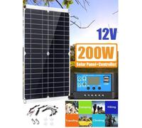 Kit de Panneau Solaire 200W 12V+Contrôleur de Charge Solaire 40A,pour Camping-Car, Camper, Van, Bateaux,Panneau Solaire Souple