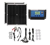Kit de panneau solaire 50 W, panneau solaire portable en silicium monocristallin avec régulateur de charge 60 A et double sortie USB, pour camping-car, camping, coupure
