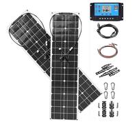 Kit de panneau solaire flexible 200 W avec contrôleur de charge 40 A, câbles d'extension et clips pour une utilisation hors réseau sur bateaux, camping-cars et remorques