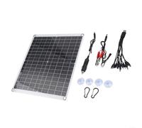 Kit de panneau solaire flexible 50 W 12 V Chargeur à régime lent pour voiture, camping-car, bateau pour l'entretien de la batterie avec deux ports USB et clips de montage Noir