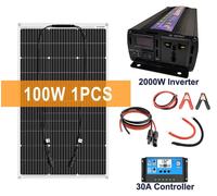 Kit de panneaux solaires, comprenant un panneau solaire monocristallin flexible de 100W avec un onduleur pour convertir la tension de 12V à 220V