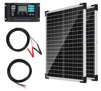 Kit de panneaux solaires de 50 W - 12 volts, monocristallins - Dimensions : 43 x 33 x 1,7 cm. Cadre en aluminium. Idéal pour camping, caravane, bateau