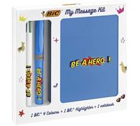 Kit de Papeterie - BIC - Be a Hero - Stylo-Bille 4 Couleurs - Surligneur Grip Bleu - Carnet A6