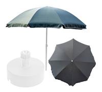 Kit De Parasol + Socle De Parasol, Polyester Couleur Gris Large D 240cm H 230cm Pied Blanc D 40cm Touristique Fonctionnel Multicolore