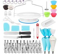 Kit de pâtisserie 216 pièces pour décoration de gâteaux - Plateau tournant numéroté S - Poche à douille en silicone pour débutants et amoureux