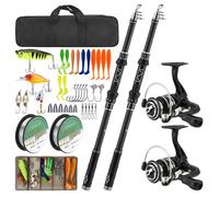 Kit de Pêche Complet avec 2 Cannes Télescopiques 1,8 m en Carbone, 2 Moulinets, Accessoires et Sac de Transport