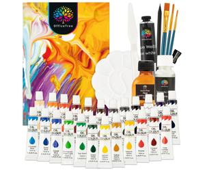 Kit de peinture à l'huile 24 couleurs x 12 ml + accessoires, ensemble de démarrage avec diluant à l'essence de térébenthine
