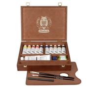 Kit de peinture à l'huile Harzölfarbe, 10 flacons de 35 ml, coffret en bois de noyer, avec accessoires inclus
