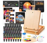 Kit de peinture acrylique comprenant : chevalet en bois, 30 couleurs, toile, pinceaux et palette