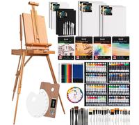 Kit de peinture Chevalet de peintre Chevalet français - 169 pièces - Huile, aquarelle et acrylique - Hêtre
