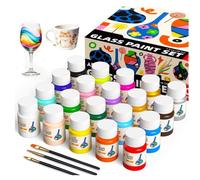 Kit de peinture pour vitrail, 20 couleurs x 30 ml avec 3 pinceaux, acrylique permanent imperméable, pour céramique et verre.