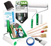 Kit de Peinture ToolSpace - 14 Pcs - 2X Rouleaux, bac à peinture, 3X pinceaux, agitateur, spatule, Bloc de ponçage - Complet - Rénovation