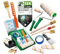 Kit de Peinture ToolSpace - 2X Rouleaux, bac à Peinture, 3X pinceaux, agitateur, spatule, ruban adhésif, film - Complet - Rénovation