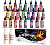 Kit de peintures pour aérographe, 24 flacons de 60 ml + 2 flacons de 120 ml, diluant, acrylique, à base d'eau