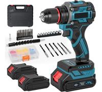 Kit de perceuse-visseuse à percussion 21V - Perceuse sans fil - Moteur sans balais de 480 Nm - 2 vitesses - Mandrin métallique de 0,95 cm - Ensemble d'accessoires de 87 pièces - Bleu