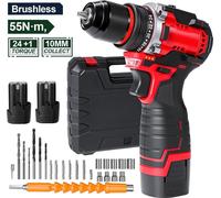 Kit de perceuse-visseuse sans fil compact - 16,8V - Couple de 55 Nm - 24+1 réglages de couple - Mandrin de serrage rapide de 1 à 10 mm - Ensemble de 29 pièces - Rouge