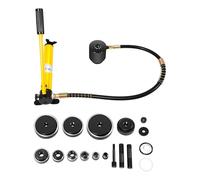 Kit de Perforatrices Hydrauliques 15T avec 10 Matrices de Découpe 16/20/26,2/32,6/39/51/63/76/89/101 mm Presse Hydraulique pour Tôle Acier & Inox, avec Mallette, Jaune
