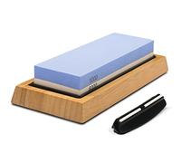 Kit de pierre à aiguiser pour couteaux - Pierre à aiguiser double face grain 1000/6000, ensemble de pierres à aiguiser professionnelles avec base en bambou antidérapante et guide d'angle