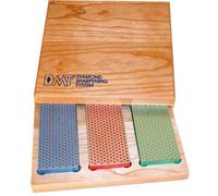 Kit de pierres à aiguiser diamant, boîte en bois, 3 pcs