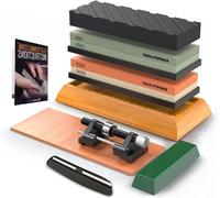 Kit de pierres à aiguiser professionnelles - Grains 400/1000 et 3000/8000 - Kit de pierres à aiguiser pour un affûtage professionnel - Pierre à aiguiser plate sur socle en bambou