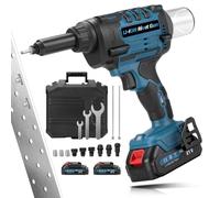 Kit de pince à riveter sans balais avec 2 batteries de 2 000 mAh | Pince à rivets aveugles électrique sans fil pour rivets aveugles en acier de 2,4 à 4,8 mm et rivets aveugles en aluminium de