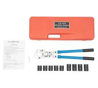 Kit de pince à sertir pour tubes PEX - Outil de sertissage 6T CW-1632 - 9 embouts pour tubes en cuivre, aluminium et PEX, tête pivotante à 360°, manche télescopique, poignée ergonomique - Orange