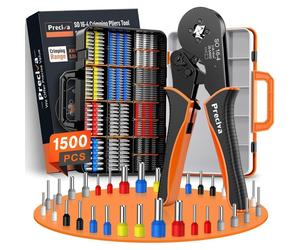 Kit de pinces à sertir comprenant une pince à sertir pour embouts de fils de 0,08 à 16 mm², 1500 embouts de fils, et une mallette de rangement, idéal pour l'industrie et les travaux de bricolage