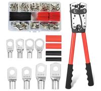 Kit de pinces à sertir pour cosses de câble - Pince à sertir robuste de type à cliquet - 80 cosses en cuivre - 80 manchons thermorétractables - 6/10/16/25/35/50 mm² - Électricité automobile