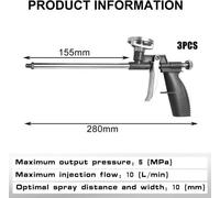 Kit de pistolets à moussePolyuréthane3 pièces pour usage professionnel - Pistolet à mousse de montage et de construction - noir.