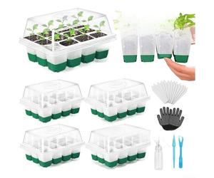 Kit de plateau de plantation en silicone alimentaire 12 cellules avec flacon pulvérisateur et dôme d'humidité pour horticulture intérieure