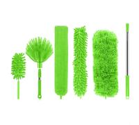 Kit de plumeaux télescopiques - Plumeau en microfibre - Nettoyage des grandes surfaces - Extensible jusqu'à 140 cm - Coffret de 5 pièces - Vert