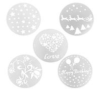 Kit de Pochoir Gâteau 5 Pièces, Pochoirs Cuisine Plastique Réutilisable pour Décoration Gâteau Anniversaire Mariage Cupcake et Fondant, Moule Spray Chocolat Poudre pour Décoration Biscuits et Café