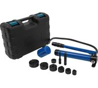 Kit de poinçonnage hydraulique - Pompe manuelle - Force de compression de 80 kN - Course de 25 mm - 6 matrices - Pour l'électronique - Bleu
