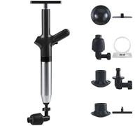 Kit de pompe déboucheur de canalisations 9 pièces, déboucheur à air comprimé avec plusieurs têtes de piston, manche long de 65,5 cm, ventouse WC multifonction pour évier, baignoire et drains bouchés