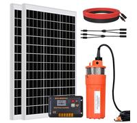 Kit de pompe solaire : pompe de puits 12 V + deux panneaux solaires de 100 W pour l'irrigation et l'abreuvement du bétail en site isolé(Câble en Y non inclus, achat supplémentaire nécessaire)