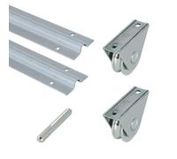 Kit De Portail 4 Mètres Pour Gorge Ronde 16 mm | 2 Rails L 2 Mètres, 1 Jonction, 2 Roues ou Galets, 1 Plaque De Guidage, 1 Butée