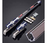 Kit de Porte coulissante à Fermeture amortie - Rail et roulettes pour Porte escamotable à Montage supérieur, quincaillerie pour Porte de Grange de 1,2 à 2,1 m, Finition Champagne, 91 cm - Id