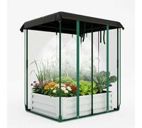 Kit de potager surélevé 3-en-1 - Bac à plantes en métal 60 x 60 x 30 cm - Filet d'ombrage - Filet anti-insectes - Arrosage goutte à goutte - Auto-irrigué